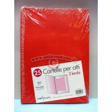 Cartelle per atti 3 lembi 200 g/m2- Conf.25 cartelle rosse